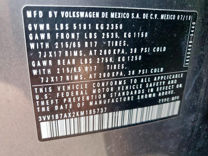 3VV1B7AX2KM185737 - 2019 VOLKSWAGEN TIGUAN S GRAY photo 14