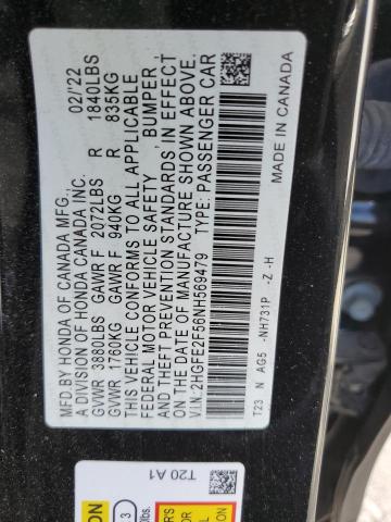 2HGFE2F56NH569479 - 2022 HONDA CIVIC SPORT 黑色 照片 12