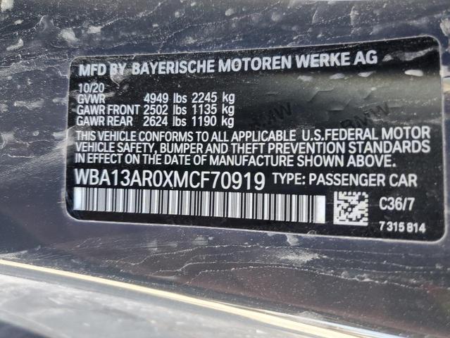 WBA13AR0XMCF70919 - 2021 BMW M440XI BLACK photo 12
