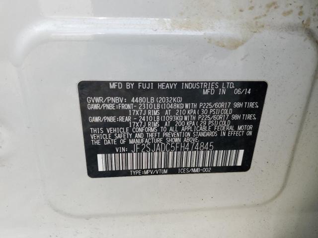 JF2SJADC5FH474845 - 2015 SUBARU FORESTER 2.5I PREMIUM Biały zdjęcie 13