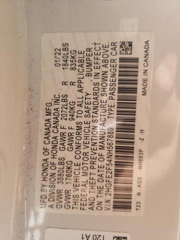 2HGFE2F54NH567889 - 2022 HONDA CIVIC SPORT თეთრი ფოტო 13