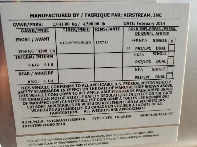 1STC9AA11EJ530416 - 2014 AIRS TRAVEL TRA ვერცხლისფერი ფოტო 10