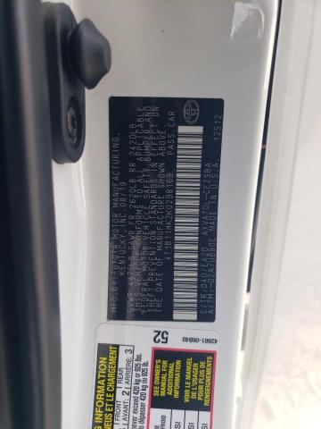 4T1B11HK2KU298169 - 2019 TOYOTA CAMRY L თეთრი ფოტო 12