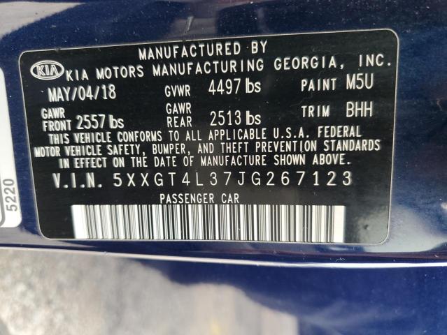 5XXGT4L37JG267123 - 2018 KIA OPTIMA LX BLUE photo 12