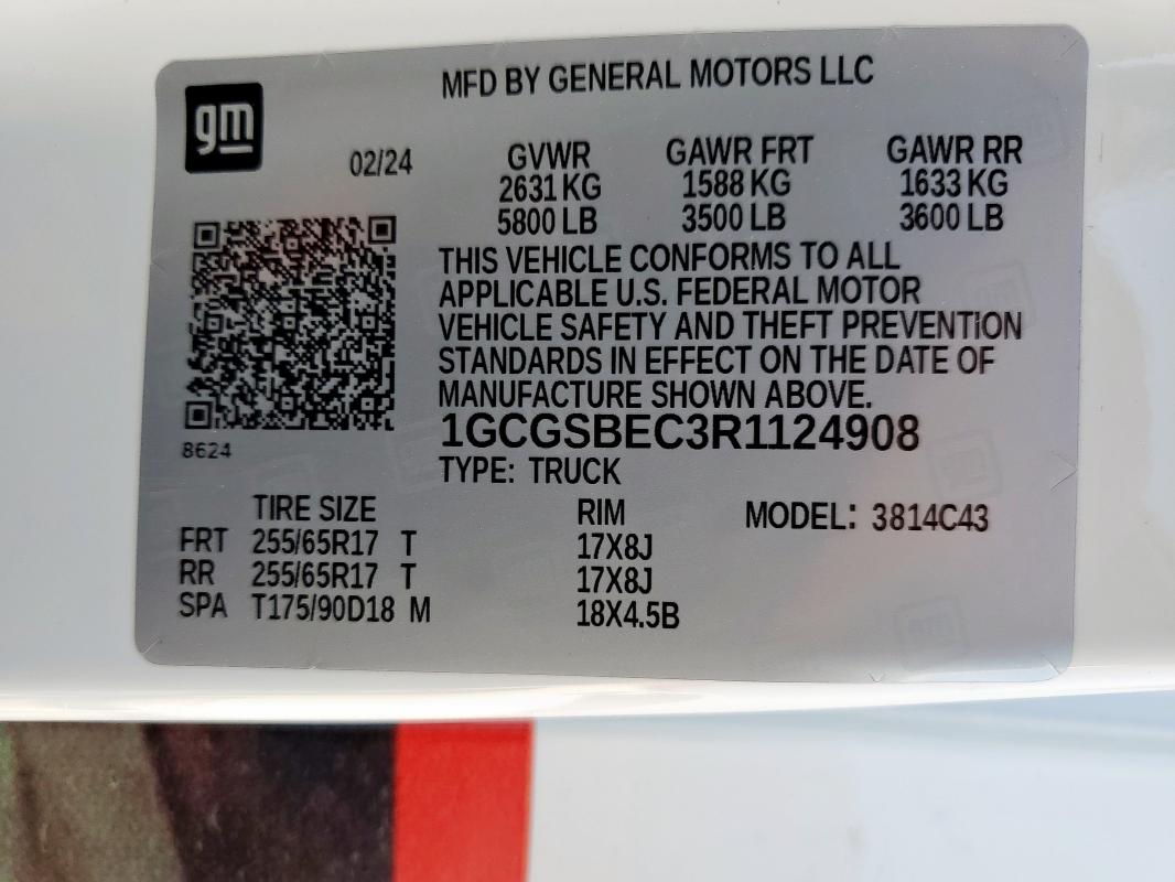 1GCGSBEC3R1124908 - 2024 CHEVROLET COLORADO 白色 照片 12