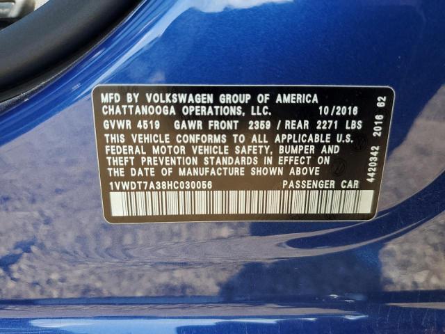 1VWDT7A38HC030056 - 2017 VOLKSWAGEN PASSAT R-LINE Mavi foto 12