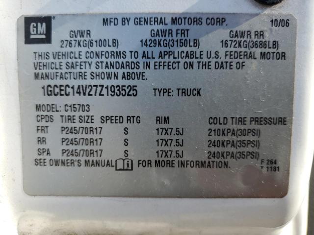 1GCEC14V27Z193525 - 2007 CHEVROLET SILVERADO C1500 CLASSIC Ağ foto 13