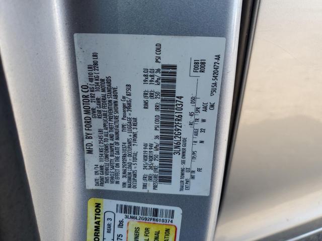 3LN6L2G92FR610374 - 2015 LINCOLN MKZ SILVER photo 12