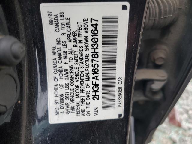 2HGFA16578H301647 - 2008 HONDA CIVIC LX BLACK photo 12