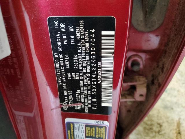 5XXGT4L32KG307044 - 2019 KIA OPTIMA LX RED photo 12