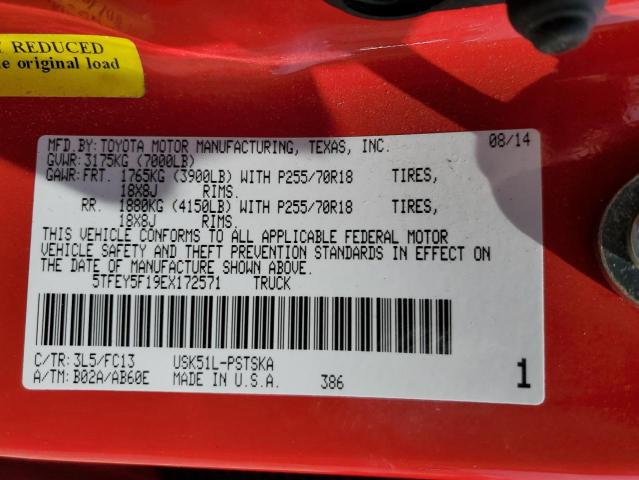 5TFEY5F19EX172571 - 2014 TOYOTA TUNDRA CREWMAX SR5 RED photo 12