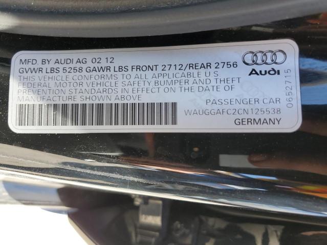 WAUGGAFC2CN125538 - 2012 AUDI A6 PREMIUM PLUS BLACK photo 12