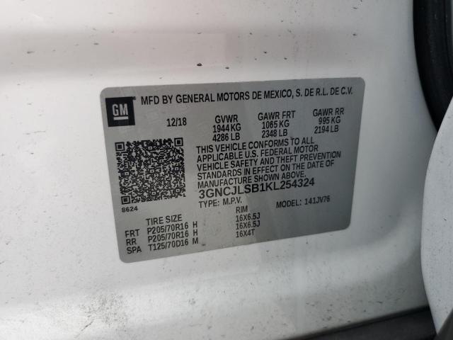 3GNCJLSB1KL254324 - 2019 CHEVROLET TRAX 1LT WHITE photo 14