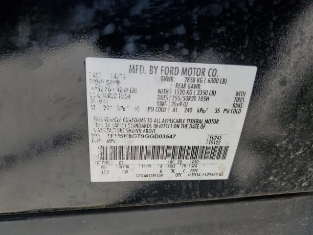 1FM5K8GT9GGD03547 - 2016 FORD EXPLORER SPORT Սև լուսանկար 14