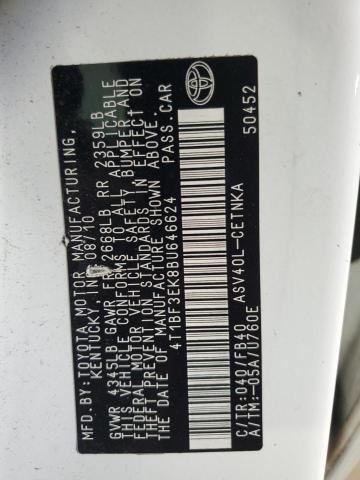 4T1BF3EK8BU646624 - 2011 TOYOTA CAMRY BASE 白色 照片 13