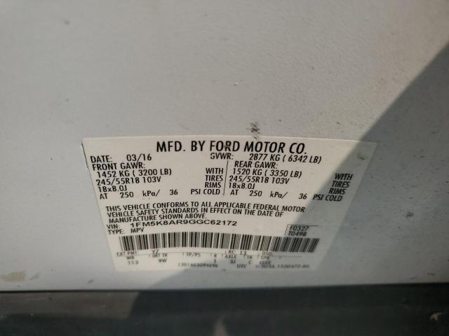 1FM5K8AR9GGC62172 - 2016 FORD EXPLORER POLICE INTERCEPTOR Ağ foto 13