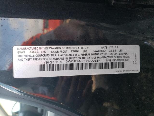 3VW1K7AJ6BM090184 - 2011 VOLKSWAGEN JETTA BASE 黑色 照片 12