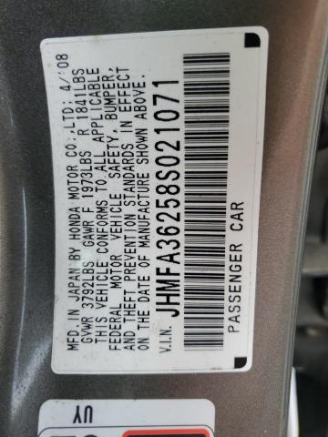 JHMFA36258S021071 - 2008 HONDA CIVIC HYBRID TAN photo 12