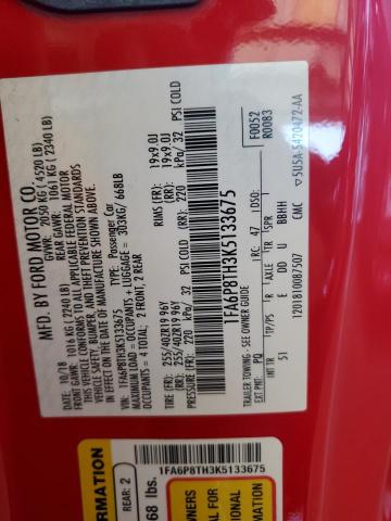 1FA6P8TH3K5133675 - 2019 FORD MUSTANG RED photo 13