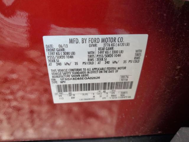 1FM5K8D85EGA02626 - 2014 FORD EXPLORER XLT Rojo foto 14