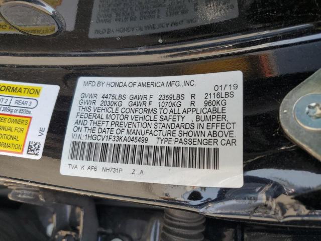 1HGCV1F33KA045499 - 2019 HONDA ACCORD SPORT Qara foto 12