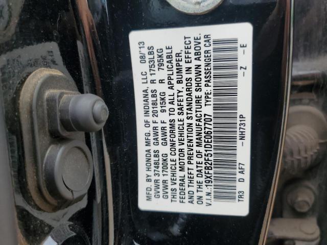 19XFB2F51DE067707 - 2013 HONDA CIVIC LX შავი ფოტო 12