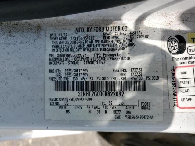 3LNHL2GC0CR822092 - 2012 LINCOLN MKZ WHITE photo 12