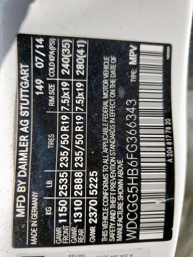 WDCGG5HB6FG366343 - 2015 MERCEDES-BENZ GLK 350 白色 照片 13