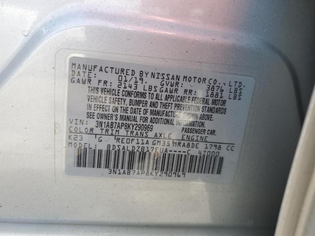 3N1AB7AP8KY290969 - 2019 NISSAN SENTRA S SILVER photo 12
