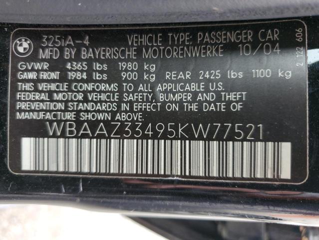 WBAAZ33495KW77521 - 2005 BMW 325 IS SULEV BLACK photo 12