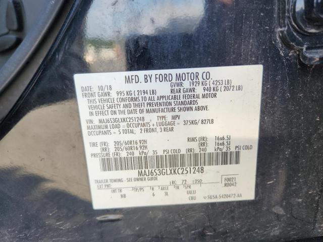 MAJ6S3GLXKC251248 - 2019 FORD ECOSPORT SE Czarny zdjęcie 13