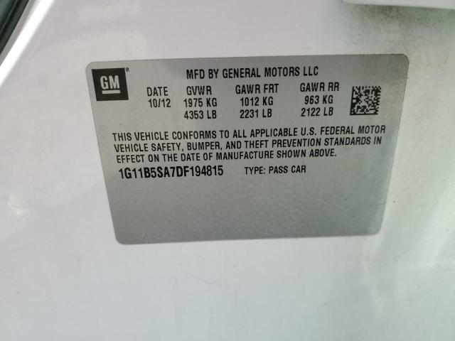 1G11B5SA7DF194815 - 2013 CHEVROLET MALIBU LS Білий фото 12