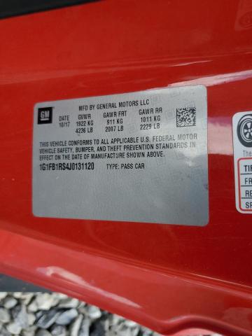 1G1FB1RS4J0131120 - 2018 CHEVROLET CAMARO LT Rouge photo 12