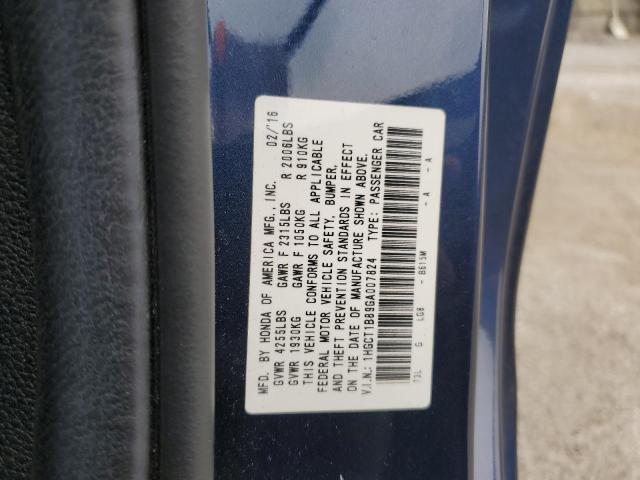 1HGCT1B89GA007824 - 2016 HONDA ACCORD EXL BLUE photo 13