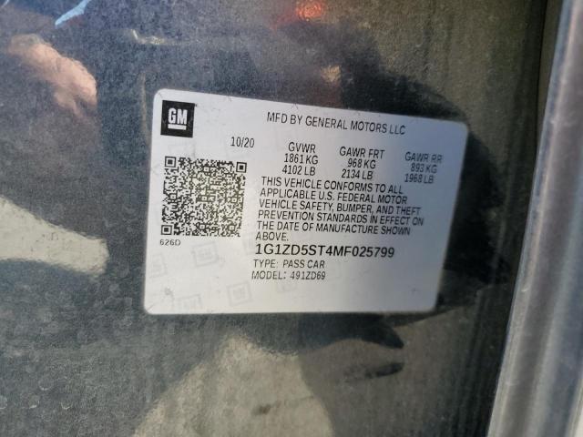 1G1ZD5ST4MF025799 - 2021 CHEVROLET MALIBU LT GRAY photo 12