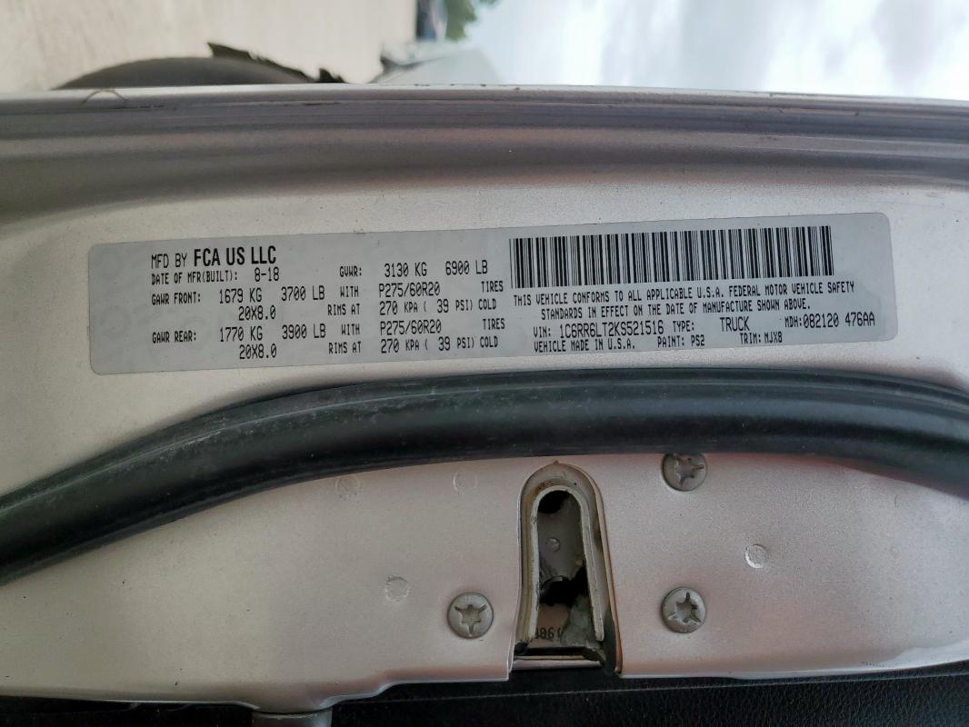 1C6RR6LT2KS521516 - 2019 RAM 1500 CLASS SLT ვერცხლისფერი ფოტო 12