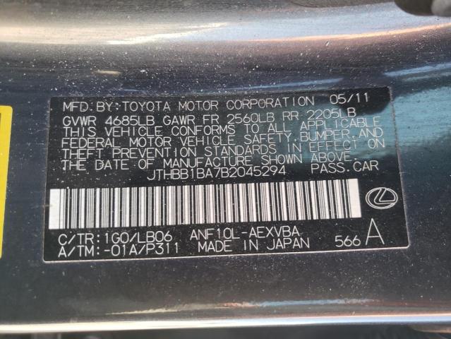 JTHBB1BA7B2045294 - 2011 LEXUS HS 250H BLACK photo 12