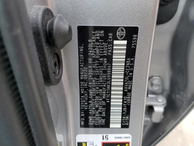 4T1C11AK3LU998847 - 2020 TOYOTA CAMRY LE SILVER photo 12