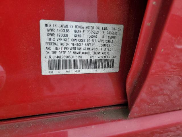 JH4CL96985C016191 - 2005 ACURA TSX წითელი ფოტო 12