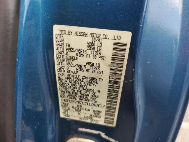 1N6ED26Y82C310267 - 2002 NISSAN FRONTIER KING CAB XE BLUE photo 12