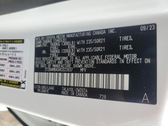 2T2BAMBA5RC023937 - 2024 LEXUS RX 350 BASE WHITE photo 13