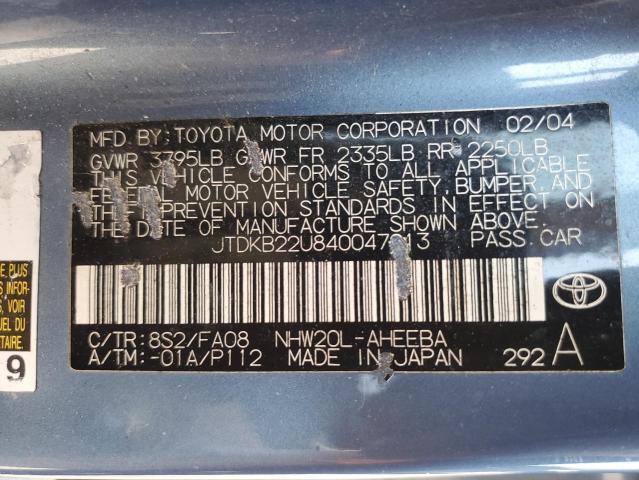 JTDKB22U840047913 - 2004 TOYOTA PRIUS BLUE photo 13