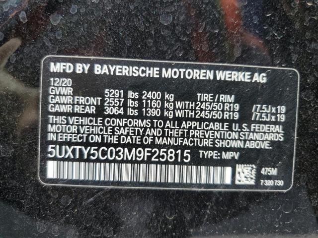 5UXTY5C03M9F25815 - 2021 BMW X3 XDRIVE30I BLACK photo 14