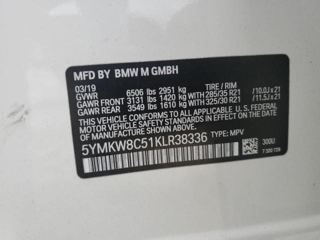 5YMKW8C51KLR38336 - 2019 BMW X6 M WHITE photo 13