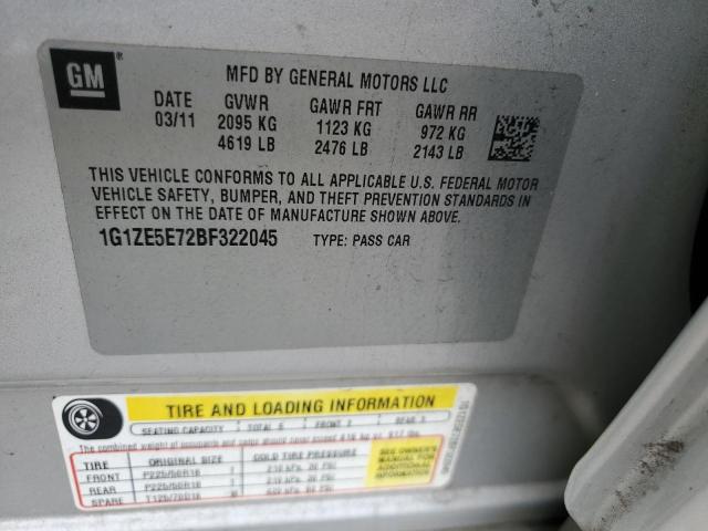 1G1ZE5E72BF322045 - 2011 CHEVROLET MALIBU LTZ ვერცხლისფერი ფოტო 12