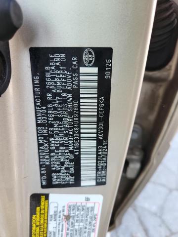 4T1BE30K84U892800 - 2004 TOYOTA CAMRY LE GOLD photo 12