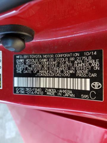 JTDKN3DU2F0421090 - 2015 TOYOTA PRIUS 红色 照片 12