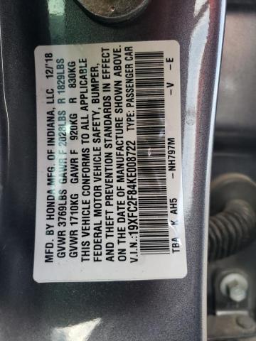 19XFC2F84KE008722 - 2019 HONDA CIVIC SPORT გრაფიტი ფოტო 12