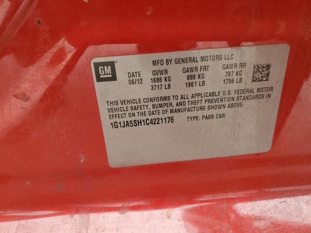1G1JA5SH1C4221176 - 2012 CHEVROLET SONIC LS RED photo 12
