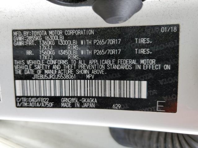 JTEBU5JR2J5538061 - 2018 TOYOTA 4RUNNER SR5/SR5 PREMIUM 白色 照片 14